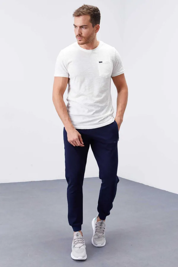 Tommylife Toptan İndigo Fermuar Cepli Dar Kalıp Jogger Erkek Eşofman Alt - 84343