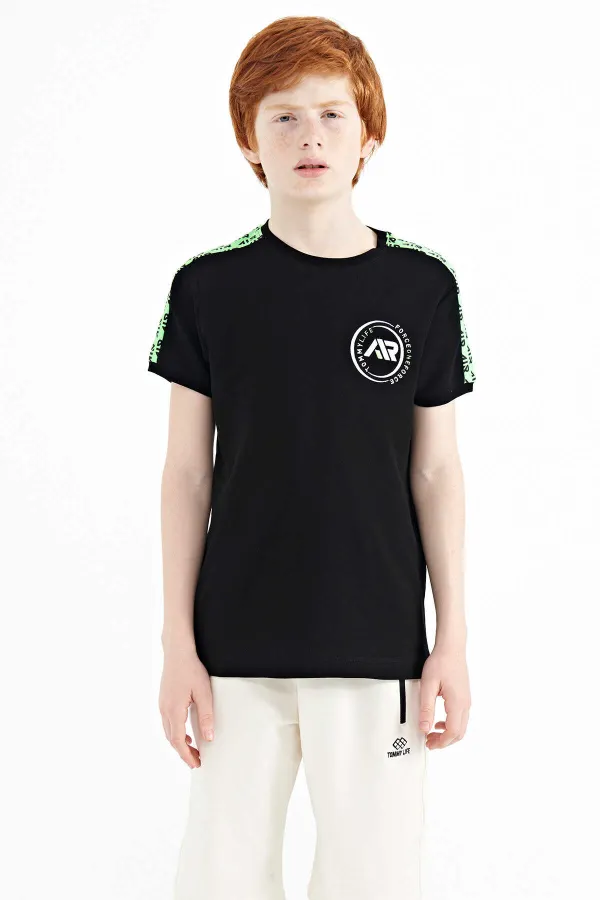 T-shirt garçon imprimé Tommylife Wholesale à col rond et coupe standard, référence 11121, noir