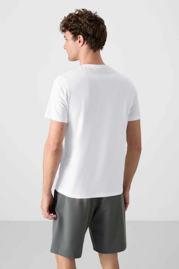 Tommylife Toptan V Yaka Standart Kalıp Basic Erkek T-Shirt 87912 Beyaz