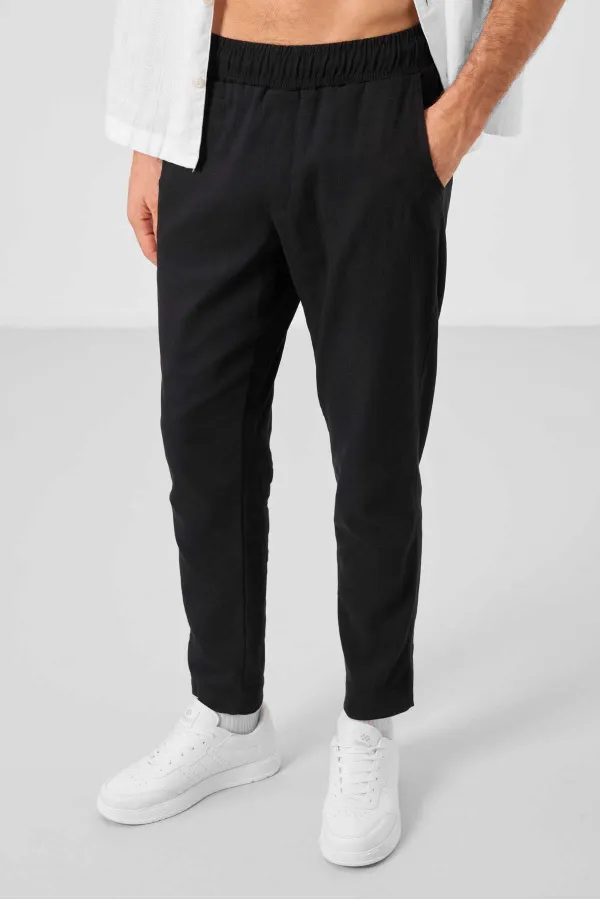 Pantalon chino extensible léger tissé coupe standard Tommylife Wholesale pour homme 82177 Noir