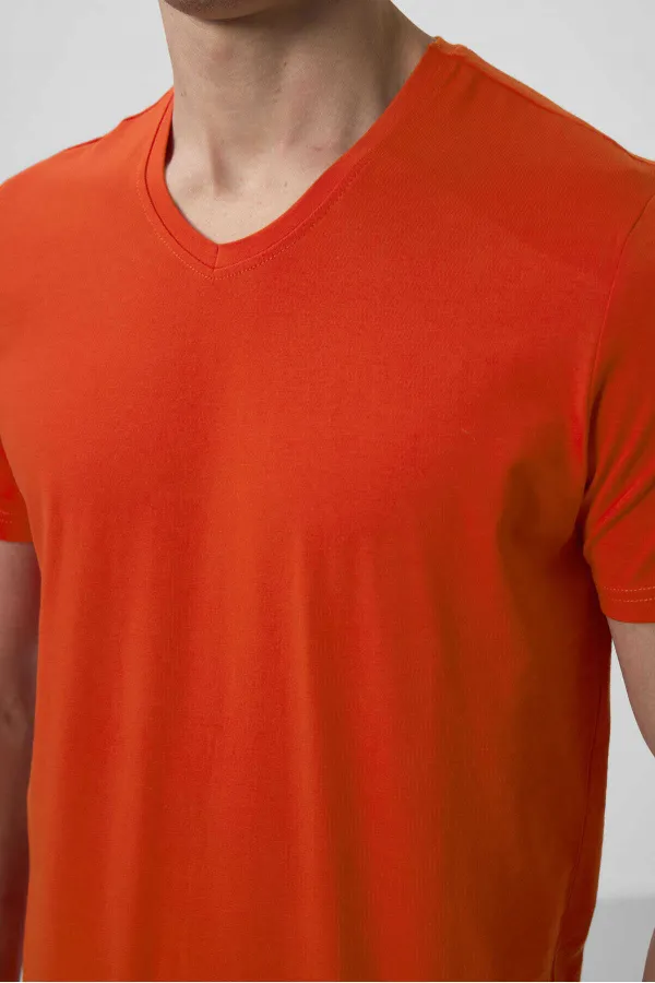 Tommylife Wholesale V-Neck Standard Fit Basic Men's T-Shirt 87912 Orange