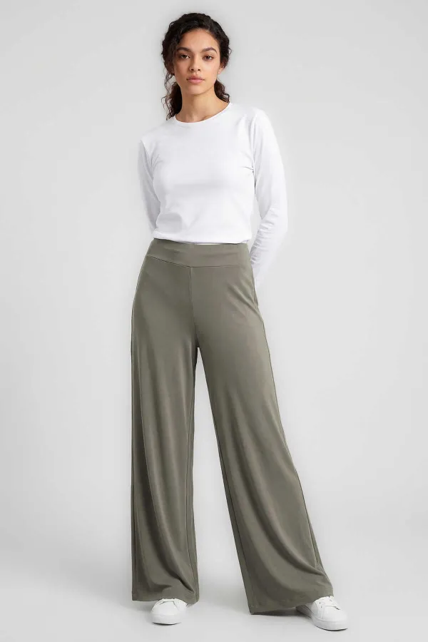 Tommylife Wholesale Dark Beige Comfort Fit Wide Leg Corset Palazzo Women's Trousers - 94681 Tommylife Wholesale Dark Beige Comfort Fit Wide Leg Corset Palazzo Women's Trousers - 94681