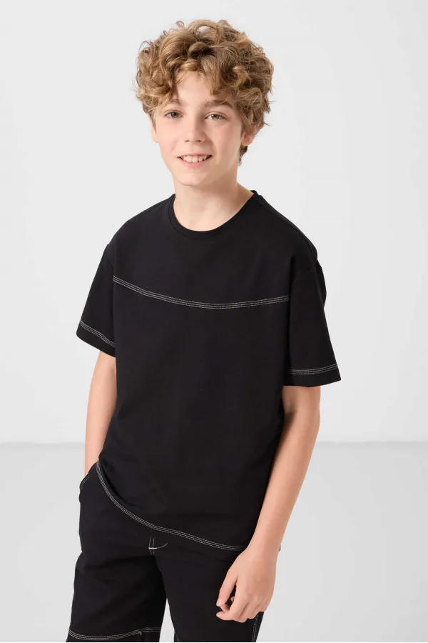 Ensemble short chino garçon Tommylife Wholesale en coton léger et extensible, coupe oversize, noir, réf. 11279