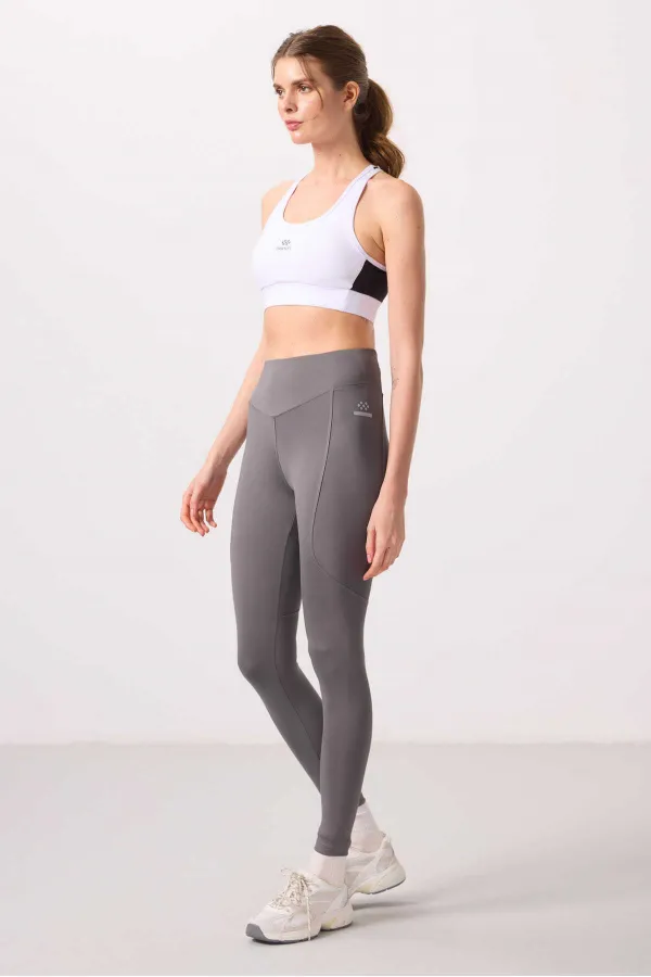 Tommylife Toptan Polyester Standart Fit Esnek Performans Kadın Tayt - 94666 Koyu Gri