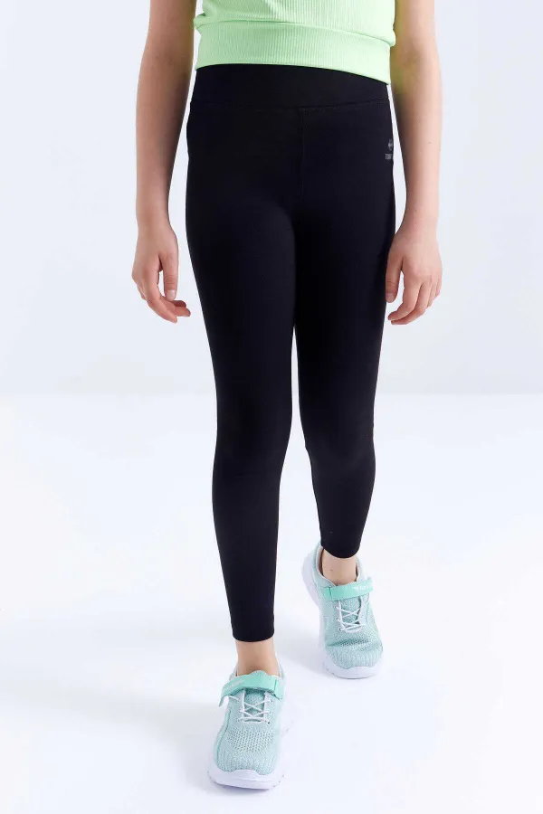 Tommylife Toptan Siyah Yüksek Bel Dar Paça Kız Çocuk Tayt  - 75047