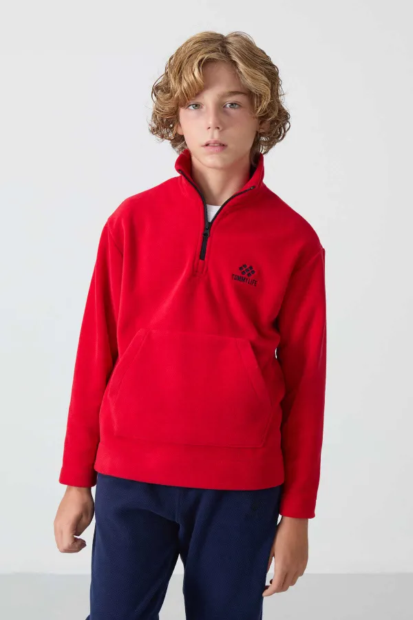 Ensemble de survêtement en polaire à col montant Tommylife Wholesale pour garçon, style serveur, référence 11218, rouge et marine