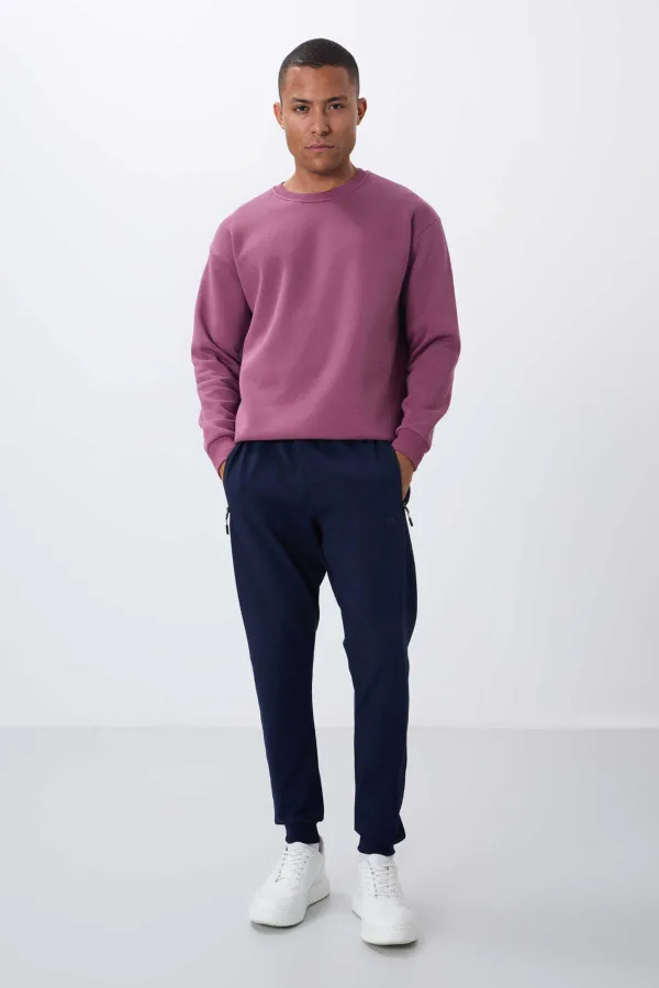 Tommylife Toptan İndigo Fermuar Cepli Standart Kalıp Jogger Erkek Eşofman Alt - 84651