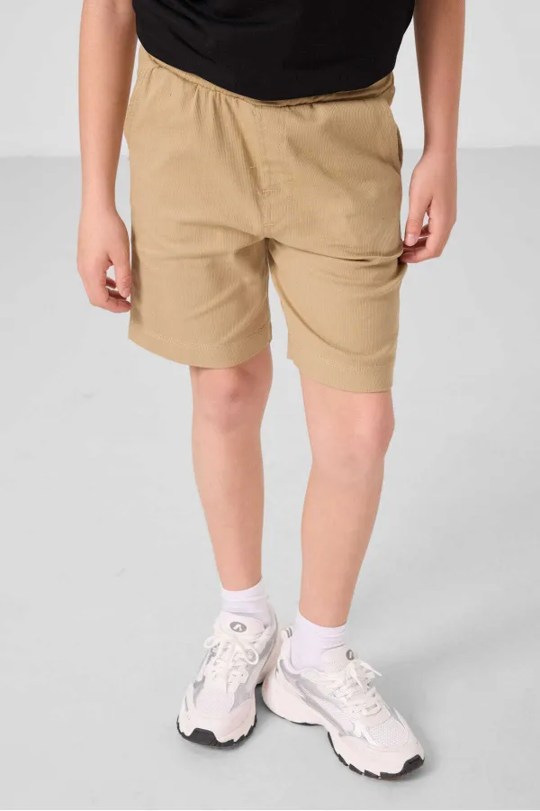 Tommylife Toptan Pamuklu Oversize Fit Dokuma Hafif Esnek Chino Erkek Çocuk Şort Takım 11279 Siyah-Koyu Bej