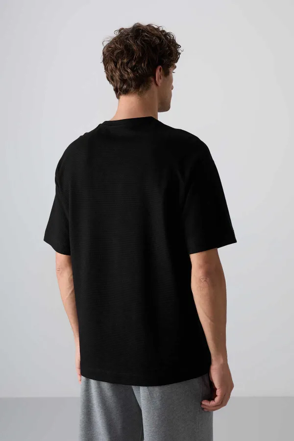 Tommylife Toptan O Yaka Oversize Basic Erkek T-Shirt 88341 Siyah