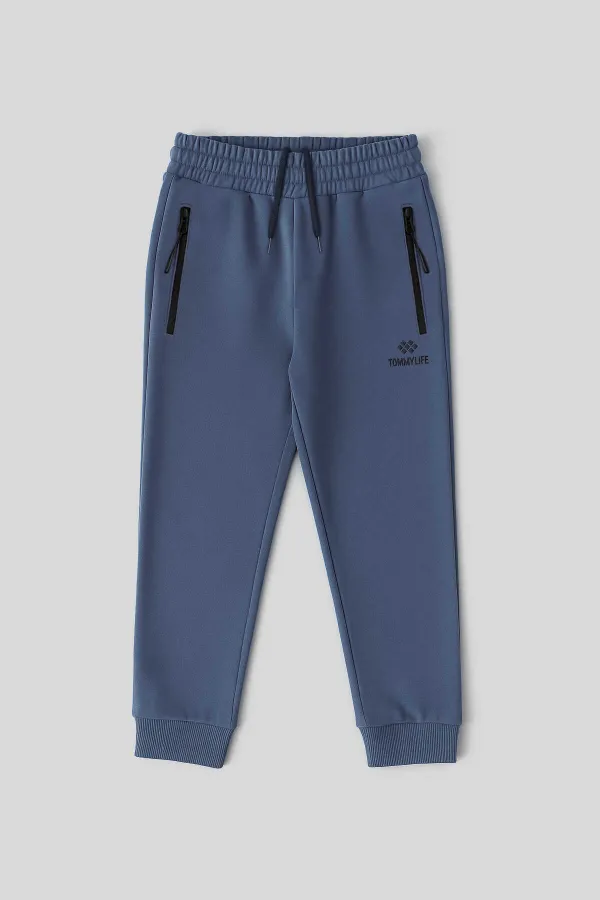 Pantalon de jogging garçon Tommylife Wholesale Petrol Basic à poches zippées et cordon de serrage à la taille - 10798