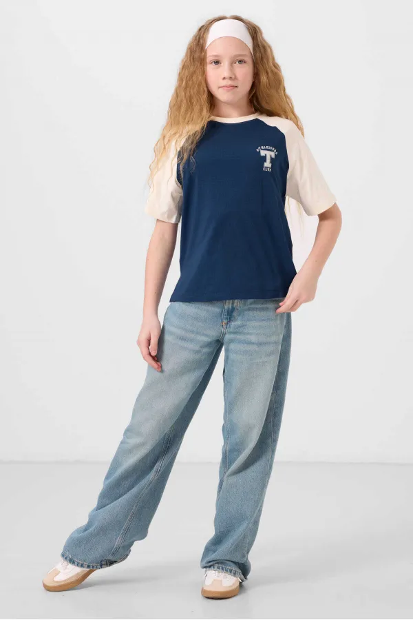 Tommylife Wholesale Crew Neck Cotton Printed Oversize Fit Girls' T-Shirt 75179 Parliament