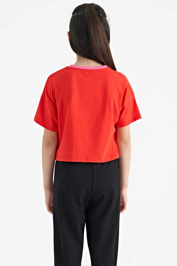 Tommylife Toptan Fiesta Renkli Yazı Baskılı O Yaka Oversize  Kısa Kollu Kız Çocuk T-Shirt - 75111