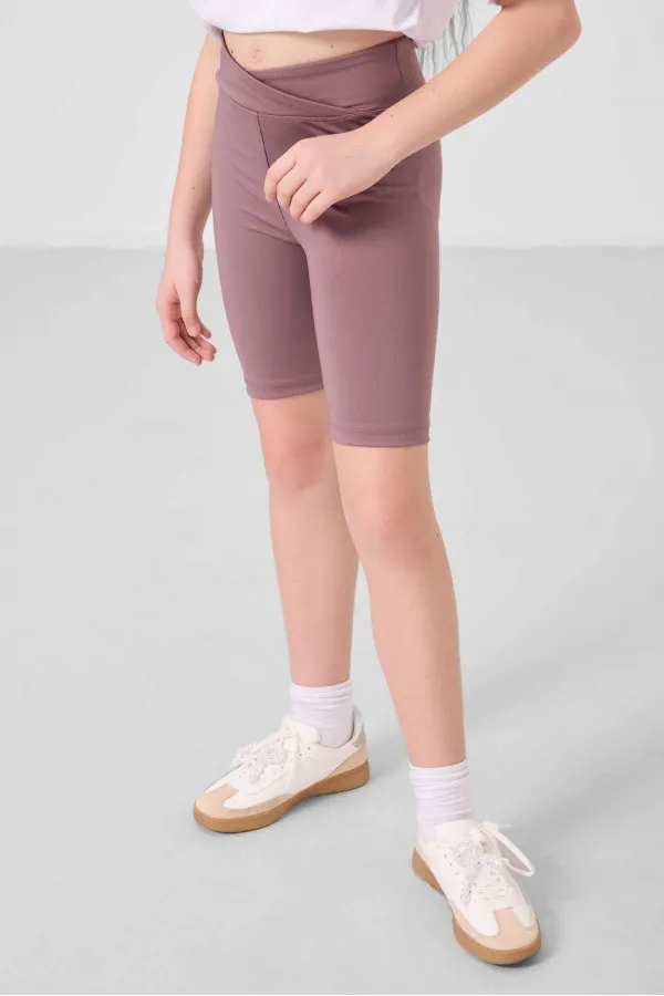 Tommylife Toptan V Yaka Kemer Detaylı Standart Fit Performans Kız Çocuk Tayt Takım 75187 Beyaz Gül kurusu