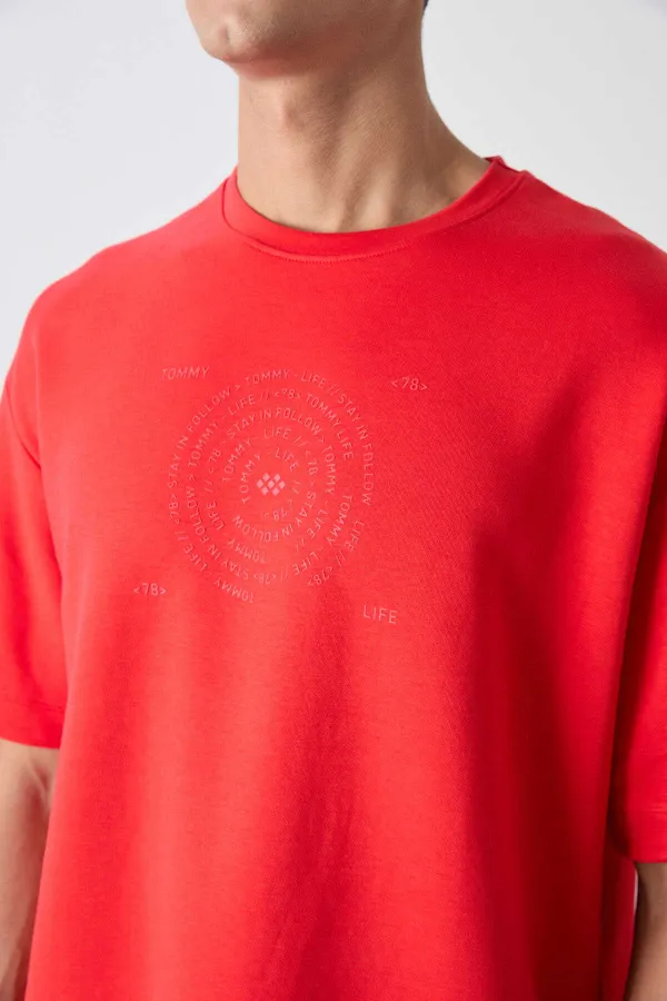 Tommylife Toptan O Yaka Oversize Baskılı Erkek T-Shirt 88324 Fiesta