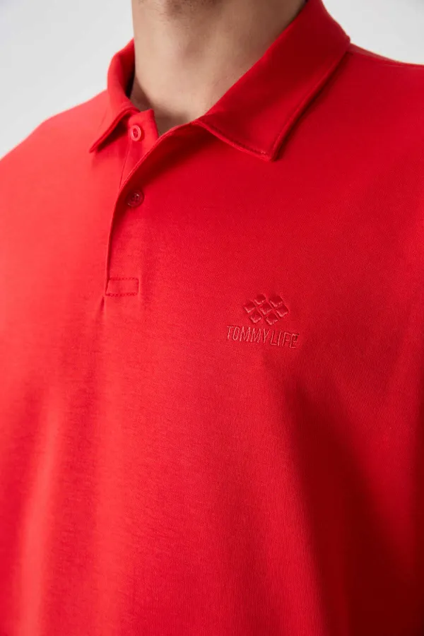 Tommylife Wholesale Polo Collar Oversize Basic Men's T-Shirt 88327 Fiesta