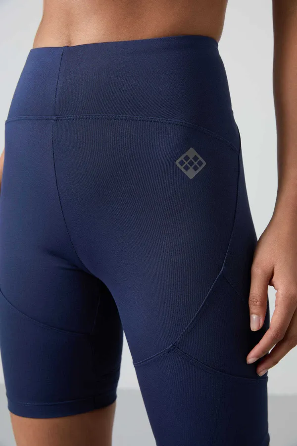 Tommylife Toptan Yüksek Bel Biker Kadın Tayt 91013 İndigo