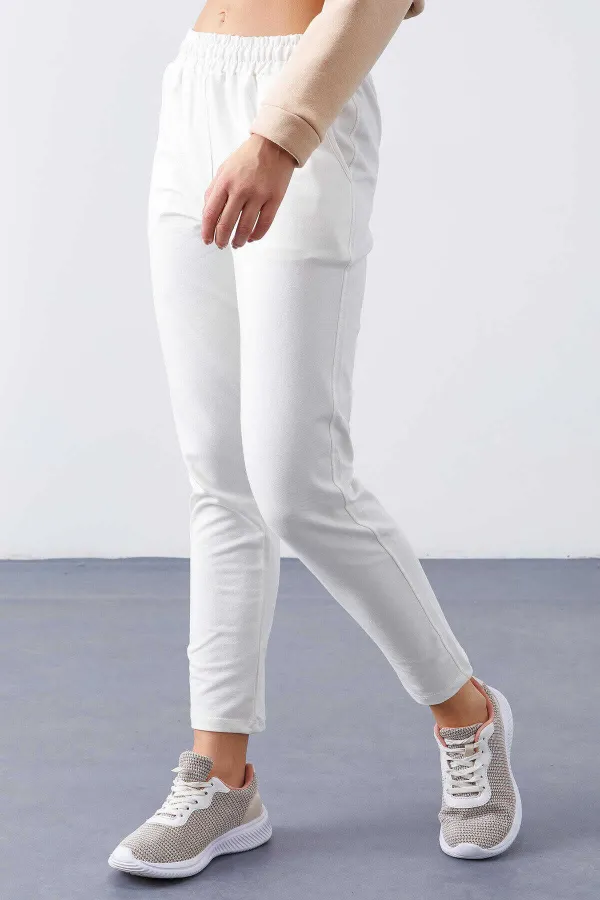 Tommylife Wholesale Ecru High Waist Jogger Comfortable Form Skinny Leg Women's Tracksuit Bottom - 94566