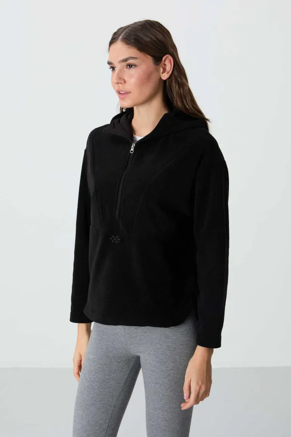 Tommylife Wholesale Hooded Oversize Women's Fleece Sweatshirt 97286 Black