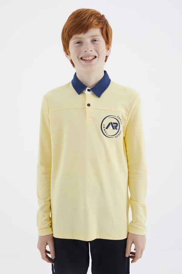 Tommylife Wholesale Waiter Size Polo Collar Standard Fit Basic Boys' Sweatshirt 11172 Yellow