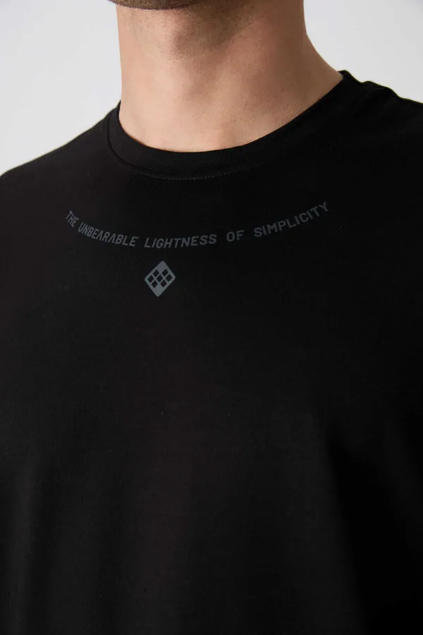 Tommylife Toptan O Yaka Oversize Baskılı Erkek T-Shirt 88343 Siyah