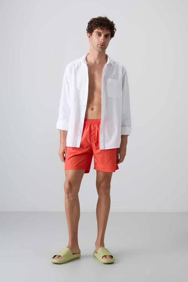 Tommylife Toptan Oranj Belden Lastikli Standart Kalıp Erkek Deniz Şortu - 81237