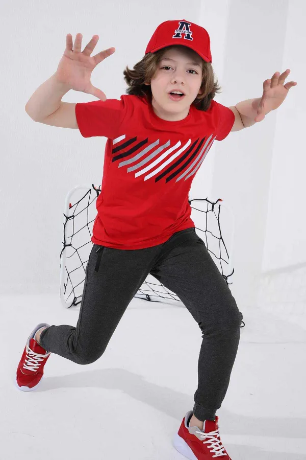 Pantalon de jogging garçon Tommylife en gros, couleur anthracite chiné, avec poches zippées, coupe standard et ourlets resserrés - 64042