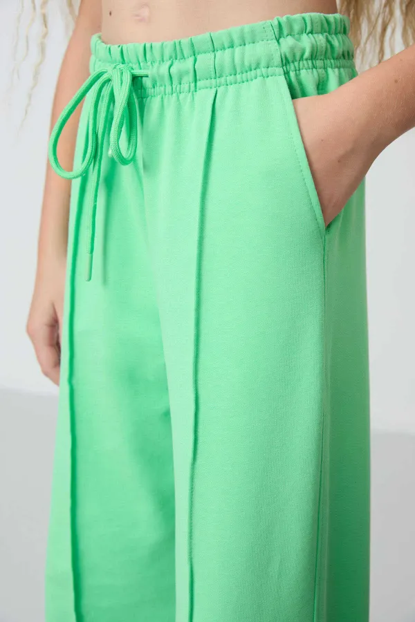 Tommylife Wholesale 7-15 Years Wide Leg Standard Fit Girls' Sweatpants 75144 Aqua Green