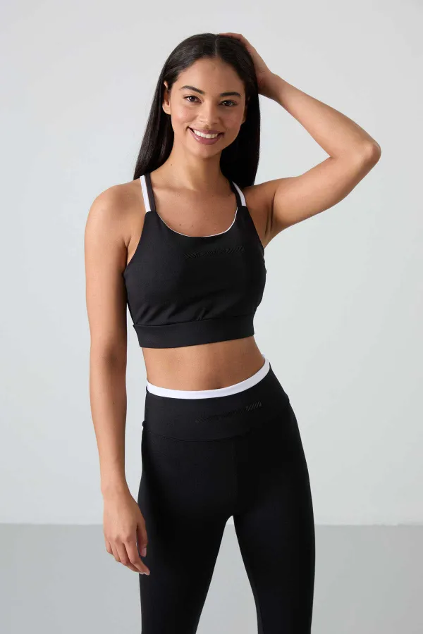 Tommylife Toptan Yüksek Bel Dar Paça Kadın Büstiyer Tayt Takım 95333 Siyah