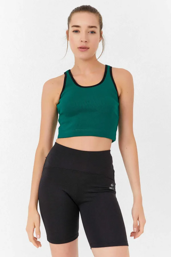 Débardeur court vert basique sans manches à col en U pour femme Tommylife Wholesale - 97162