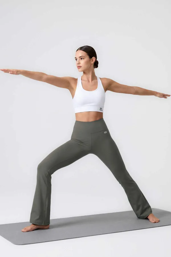 Leggings de sport évasés Tommylife Wholesale, kaki, taille haute, souples et performants pour femmes - 94686