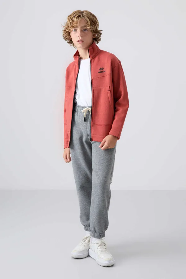 Tommylife Toptan Garson Boy Dik Yaka Standart Kalıp Basic Erkek Çocuk Sweatshirt 11245 Kiremit