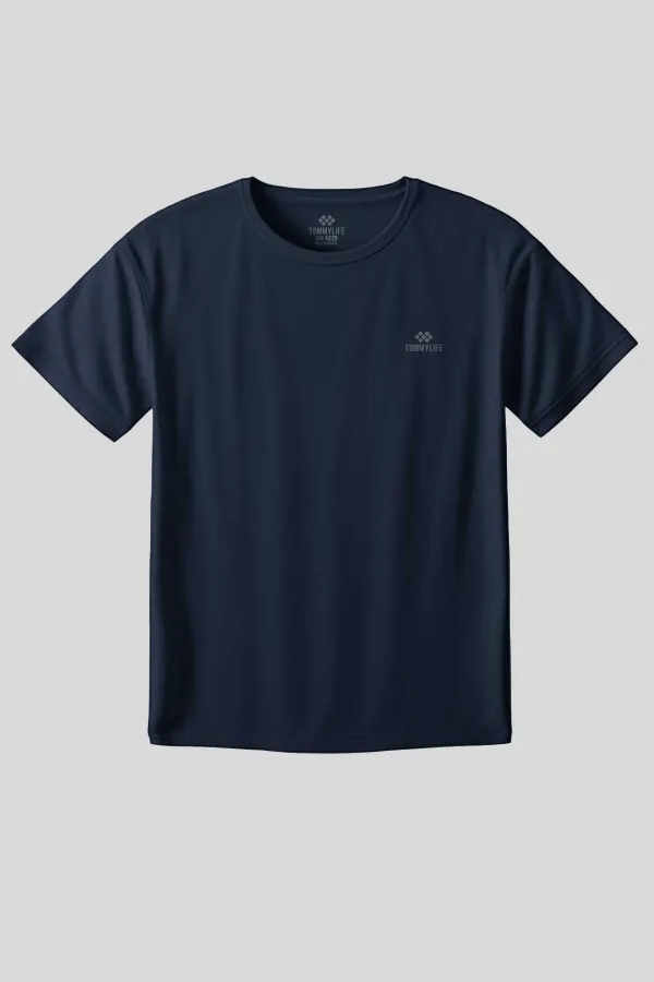 Tommylife Toptan İndigo O Yaka Basic Battal Büyük Beden Kadın T-Shirt - 97308