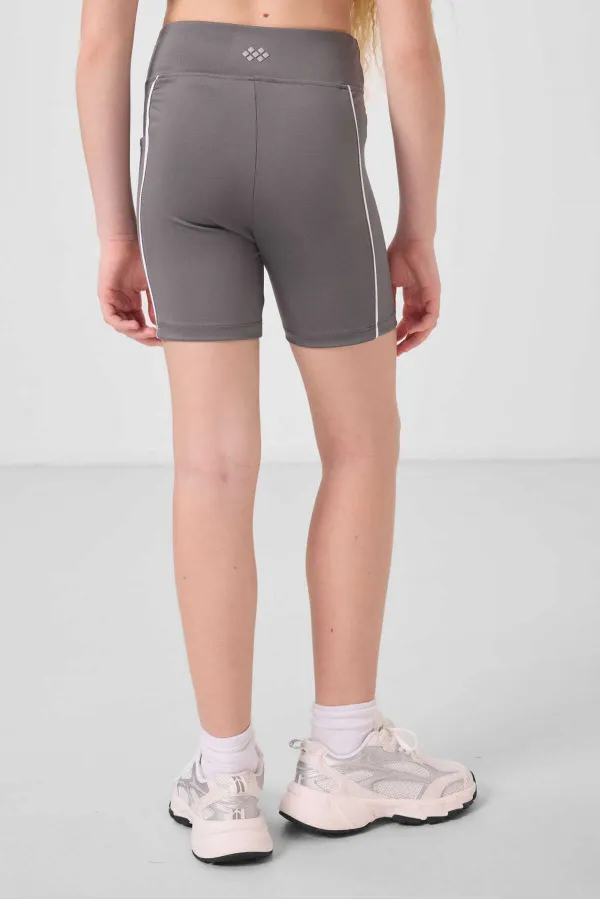 Tommylife Toptan Esnek Standart Fit Basic Performans Kız Çocuk Tayt 75189 Koyu Gri