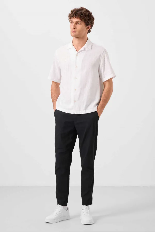 Pantalon chino extensible léger tissé coupe standard Tommylife Wholesale pour homme 82177 Noir