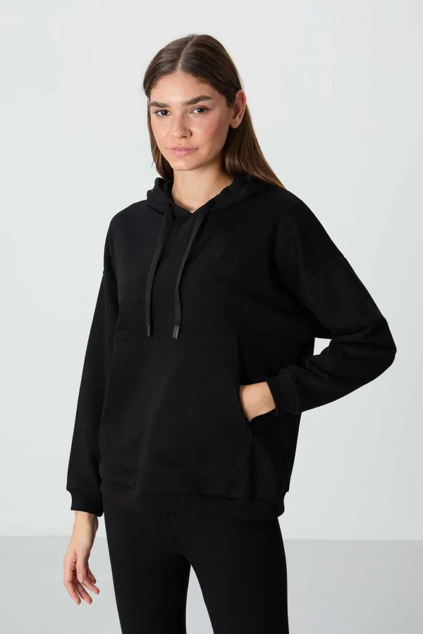 Tommylife Wholesale Hooded Oversize Women's Sweatshirt 97291 Black