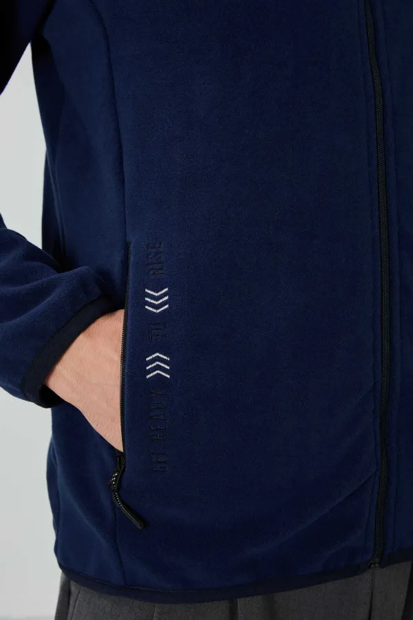 Sweat-shirt en polaire zippé à col montant pour homme Tommylife, modèle standard, vente en gros, 87992, indigo