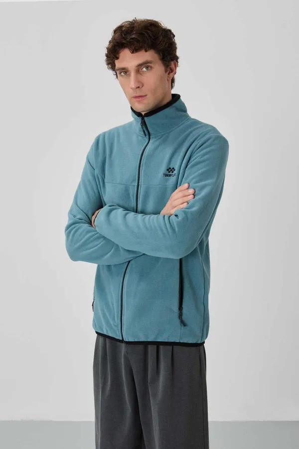 Sweat-shirt en polaire zippé à col montant et coupe standard Tommylife pour homme, vente en gros, 87992, vert menthe