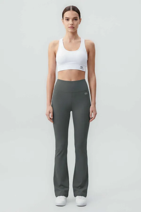 Leggings de sport évasés Tommylife Wholesale, kaki, taille haute, souples et performants pour femmes - 94686