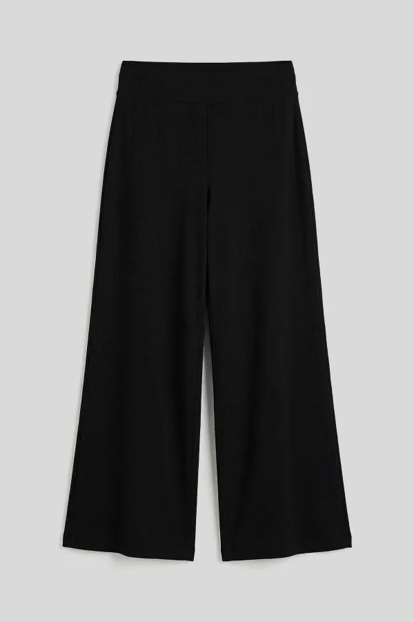 Tommylife Wholesale Black Comfort Fit Wide Leg Corset Palazzo Women's Trousers - 94681 Tommylife Wholesale Black Comfort Fit Wide Leg Corset Palazzo Women's Trousers - 94681