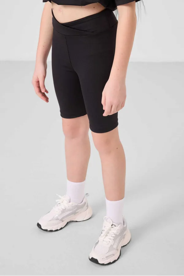 Ensemble de leggings Tommylife Wholesale pour filles, coupe standard, col en V et ceinture détaillée, noir, référence 75187