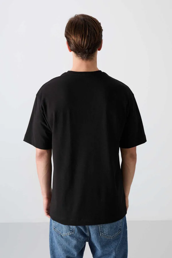 Tommylife Toptan O Yaka Oversize Baskılı Erkek T-Shirt 88331 Siyah