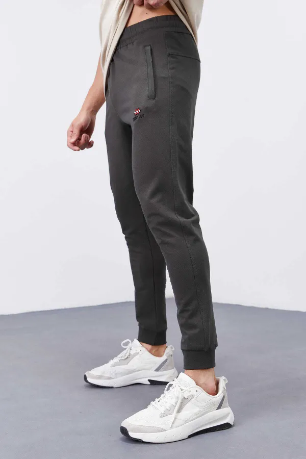 Tommylife Toptan Haki Fermuar Cepli Dar Kalıp Jogger Erkek Eşofman Alt - 84343