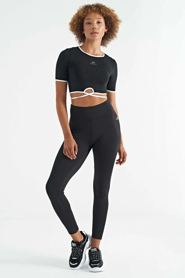 Leggings Tommylife pour femme, taille haute, coupe slim, en tissu scuba noir avec logo imprimé - 94627