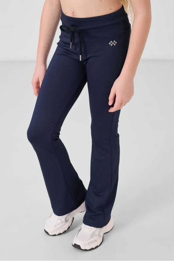 Tommylife Toptan Esnek Standart Fit Basic Performans İspanyol Paça Kız Çocuk Tayt 75193 İndigo