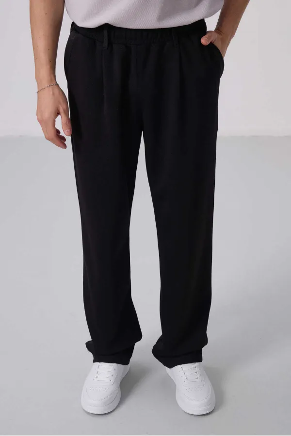 Pantalon Palazzo confortable texturé pour homme Tommylife en gros 82163 Noir