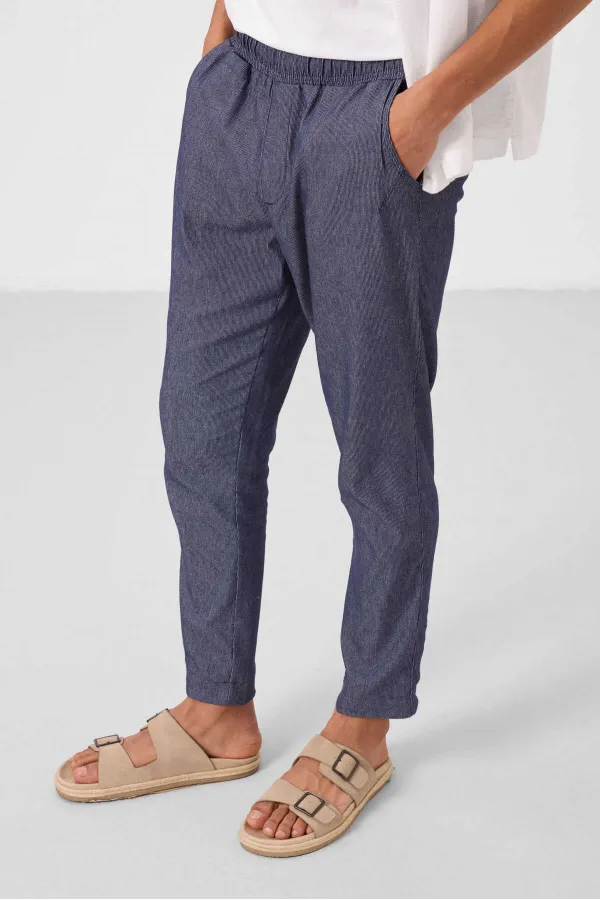 Jean chino extensible léger, coupe standard, tissé, Tommylife Wholesale, bleu marine, référence 82177