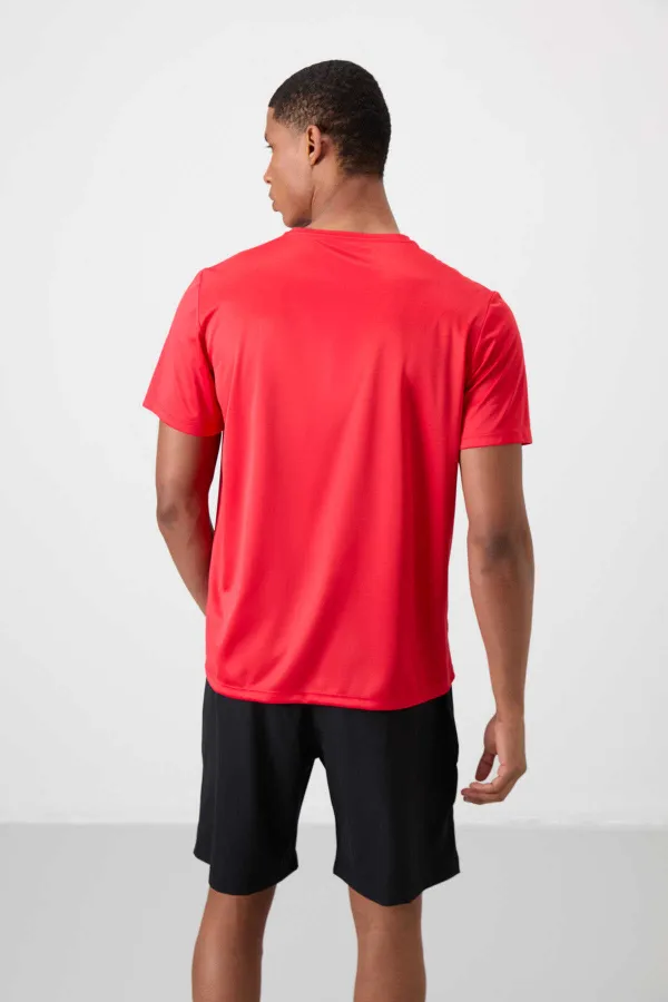 Tommylife Toptan O Yaka Standart Kalıp Aktif Spor Erkek T-Shirt 88385 Kırmızı