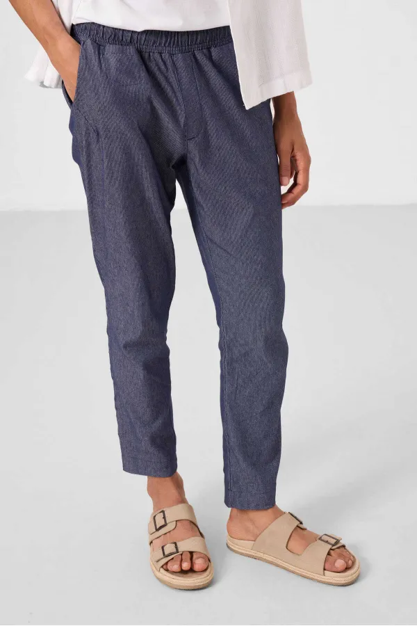 Jean chino extensible léger, coupe standard, tissé, Tommylife Wholesale, bleu marine, référence 82177