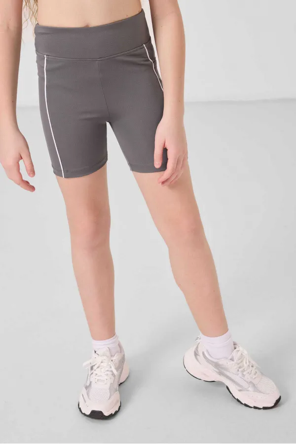 Tommylife Toptan Esnek Standart Fit Basic Performans Kız Çocuk Tayt 75189 Koyu Gri