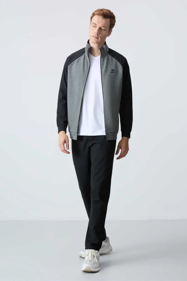 Tommylife Toptan Rahat Kalıp Dik Yaka Klasik Paça Erkek Eşofman Takımı 85113 Çağla - Siyah